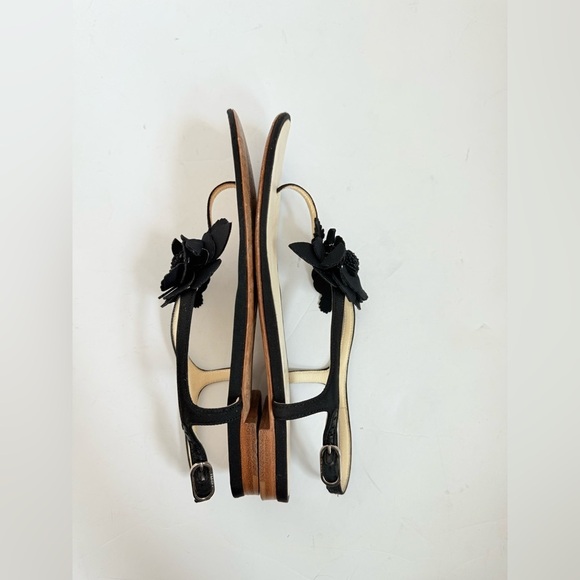 Chanel Black Satin leather interlocking CC Camellia Thong flat Sandals EU 37 - Picture 7 of 12